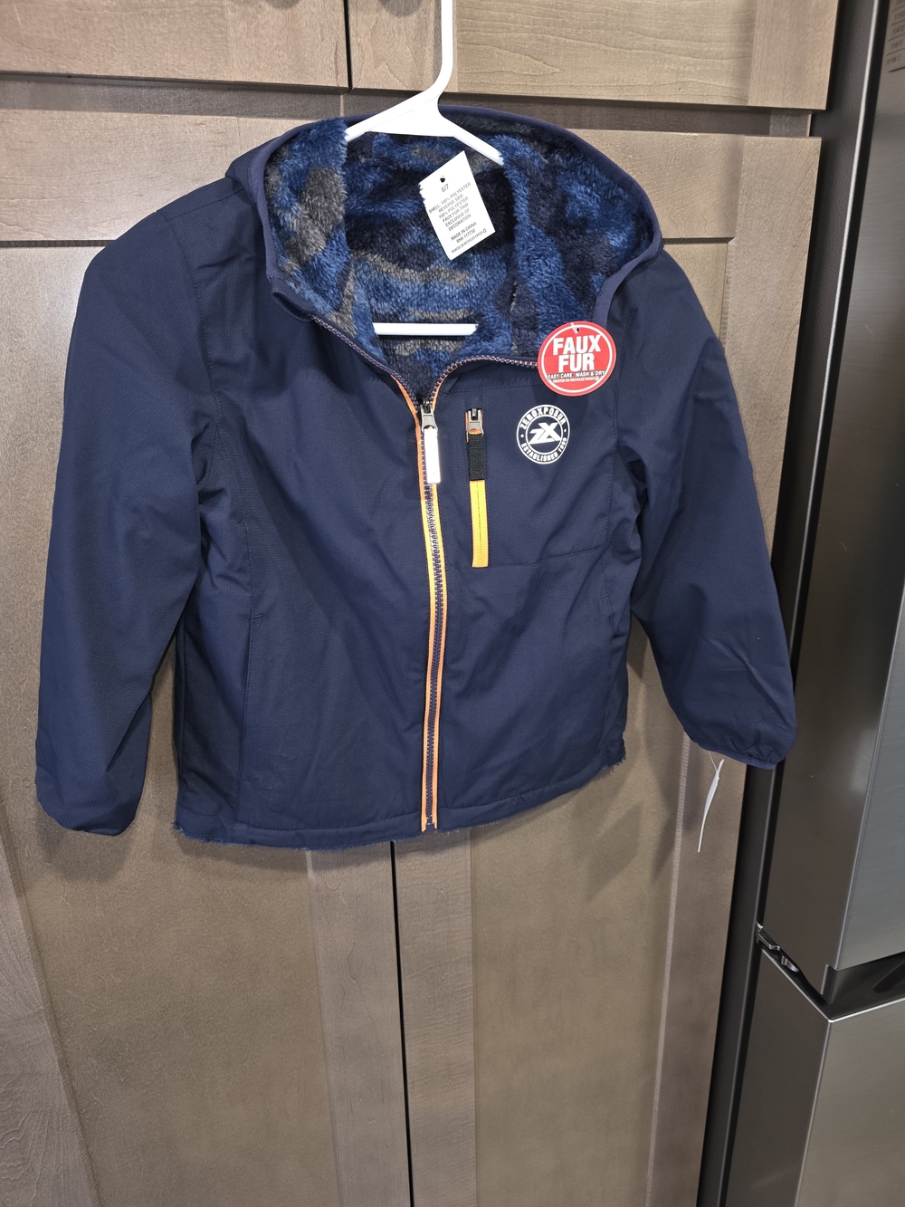 Kids Navy Faux-Fur Lined Hooded Jacket